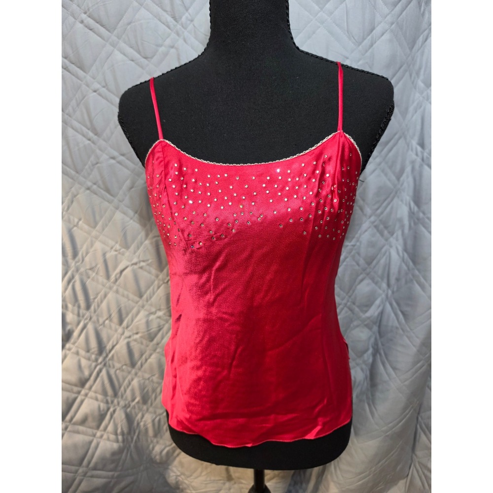 Vintage Claire Sandra Lucie Ann Beverly Hills Pink Rhinestone Camisole Small